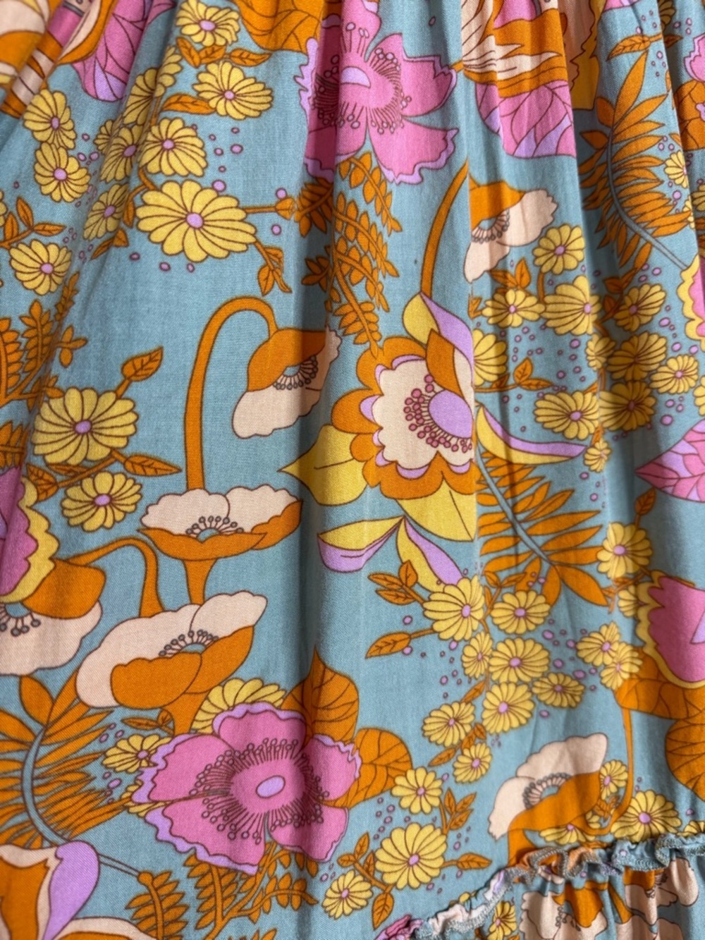 Habit Floral Boho Mini Dress Smocked Peasant Long Sleeve Pink Orange Size M - Picture 7 of 8